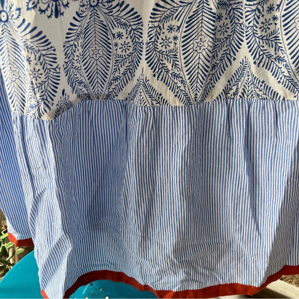 THML Prairie Sleeveless Blue Print Gathered Elastic Top Tiered Skirt Maxi Dress - Picture 6 of 9